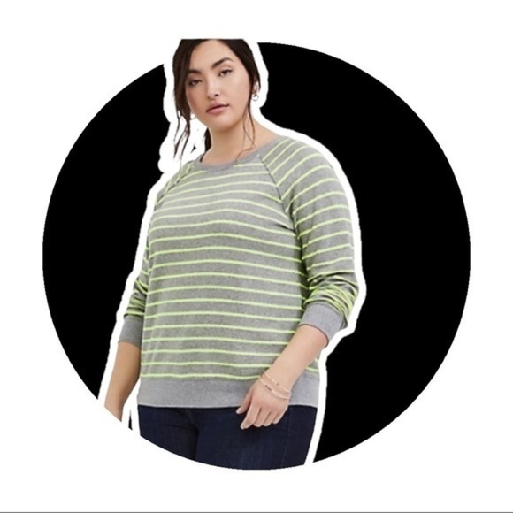 Torrid Grey Neon Yellow Stripe Fleece Sweatshirt - Picture 2 of 11